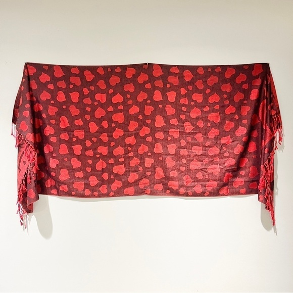 Accessories - Versatile Heart Print Red Scarf/Shawl - Style with Love - One Size